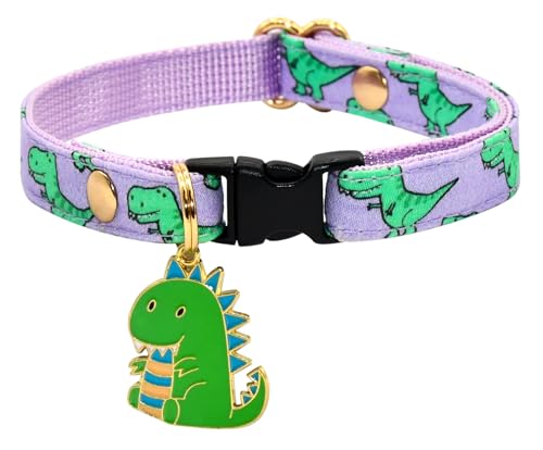 Katzenhalsband mit Dino-Charm, Roland Dinosaurier-Muster, Größe XXS (15,2 cm – 25,4 cm) von Kamercy