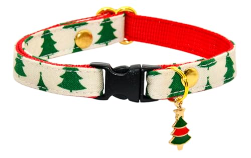 Katzenhalsband mit Kieferanhänger, grünes Kiefernmuster, Größe XS (20,3 cm – 33 cm) von Kamercy