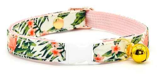 Sommer-Katzenhalsband, Sicherheitsverschluss, Kätzchen-Halsband, Palmen und Blumen, Größe XS (20,3 cm – 33 cm) von Kamercy