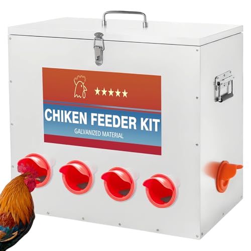 Hühner-Futterspender aus Metall mit Verriegelungsdeckel, 38,6–54,4 kg, große Kapazität, verzinkte Hühner-Futterspender, kein Abfallreinigungsdesign, regenfeste Geflügel-Futterspender für Hühner, Enten Hühner-Futterspender aus Metall mit Verriegelungsdeckel, 38,6–54,4 kg, große Kapazität, verzinkte Hühner-Futterspender, kein Abfallreinigungsdesign, regenfeste Geflügel-Futterspender für Hühner, Enten von Kamitaly