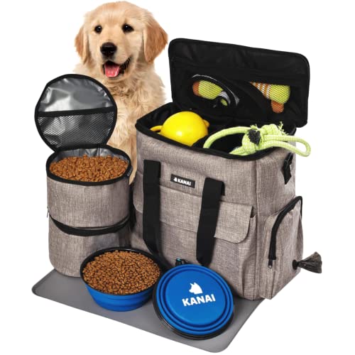Hunde-Reisetasche | Hundefutter-Aufbewahrungsbehälter, Silikonmatte, große, Faltbare Näpfe | von Fluggesellschaften zugelassener Hundezubehör-Organizer | Hundekotbeutelspender | Hundesachen & von Kanai