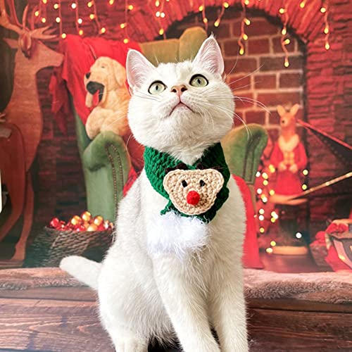 Kangmeile Weihnachtsschal für Haustiere, Gestrickter Schal für Haustiere, Niedlicher Weihnachtskragen, Roter Schal mit Weißer Schneeballdekoration für Hunde und Katzen(M-Weihnachtsroter grüner Schal) von Kangmeile