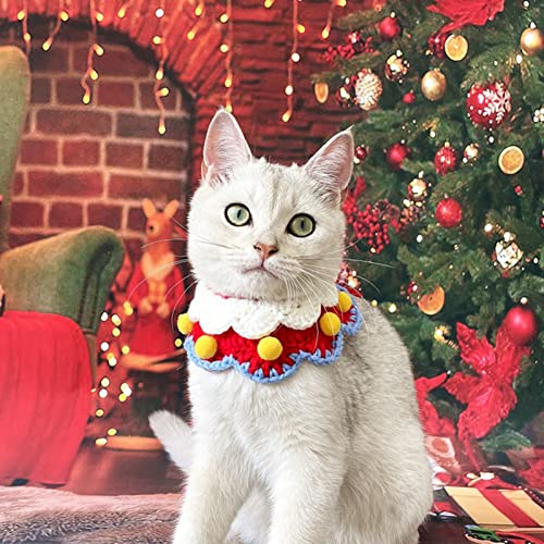Kangmeile Weihnachtsschal für Haustiere, Gestrickter Schal für Haustiere, Niedlicher Weihnachtskragen, Roter Schal mit Weißer Schneeballdekoration für Hunde und Katzen(S-Roter Doppelkragen) von Kangmeile