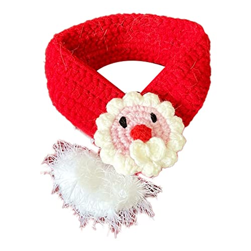 Weihnachtsschal für Haustiere, Gestrickter Schal für Haustiere, Niedlicher Weihnachtskragen, Roter Schal mit Weißer Schneeballdekoration für Hunde und Katzen(M-Roter Schal des Weihnachtsmanns) von Kangmeile