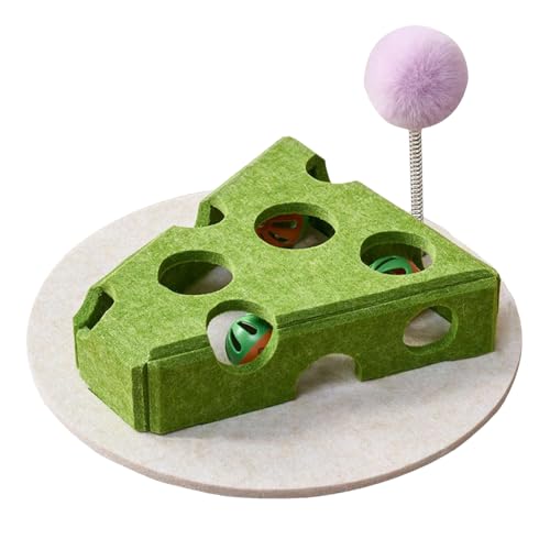 Kanoauo Katzenleckerli Puzzle, Käseförmiges Katzenspielzeug Mit Futterfunktion, Mit Spielangel Glocke Ball Für Kitten Welpen Alle Größen Spielplatz von Kanoauo
