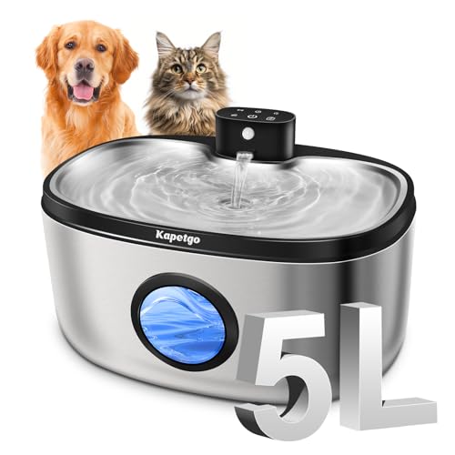 Wasserbrunnen für Hunde und Katzen, kabellos, Edelstahl, 5 l, großer Katzenbrunnen Wassernapf, leiser Hunde-Wasserbrunnen kabellos, batteriebetrieben, große Kapazität, Haustierbrunnen für mehrere Wasserbrunnen für Hunde und Katzen, kabellos, Edelstahl, 5 l, großer Katzenbrunnen Wassernapf, leiser Hunde-Wasserbrunnen kabellos, batteriebetrieben, große Kapazität, Haustierbrunnen für mehrere von Kapetgo