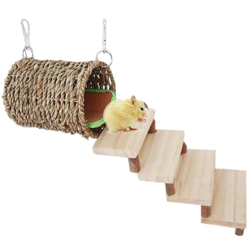 2 Stück Holz Baumwolle Tunnel Spielzeug mit Matte für Hamster, dekoratives Hängekäfigzubehör für Chinchillas, Zuckergleiter von Kapmore