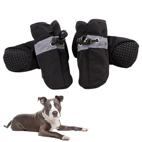 Atmungsaktive, leichte Haustierstiefel mit robuster Sohle, verstellbar, reflektierend, 4 Stück, rutschfeste, wasserdichte Nylon-Hundeschuhe von Kapmore