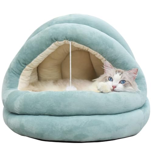Dekoratives, warmes, dickes, winddichtes Katzenbetthaus – abnehmbar, lässig mit Pompon-Spielzeug zum Schlafen von kalten Haustieren von Kapmore