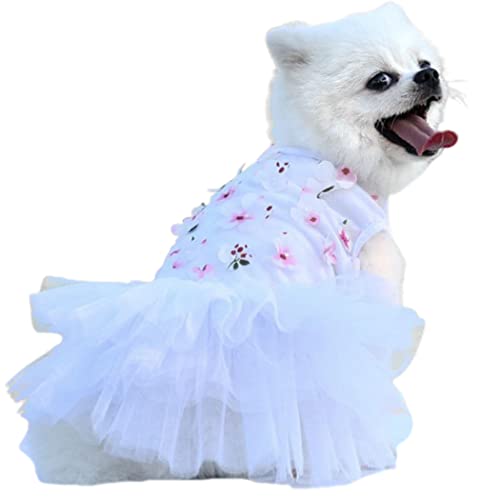 Dekoratives Hundekleid mit Baumwollblumen: niedliches Sommer-Kostüm für Katzen mit weichem Netzstoff, Atmungsaktivität von Kapmore