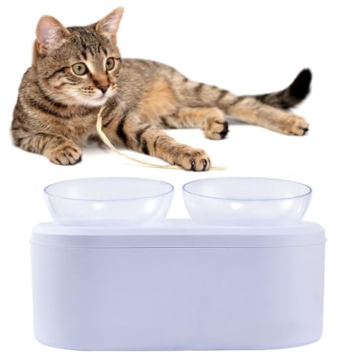 Erhöhter, auslaufsicherer, transparenter Futternapf für kleine und mittelgroße Katzen, doppelt abnehmbar, mit Boden, Kunststoff von Kapmore