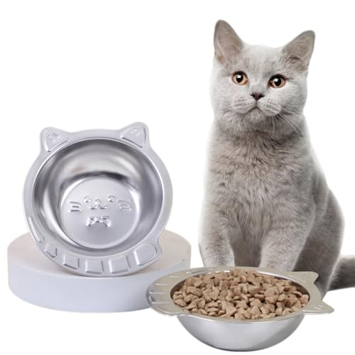 Futternapf aus Edelstahl mit Katzengesicht – spritzwassergeschützt, leicht zu reinigen, robuster Wasser- und Futterspender von Kapmore