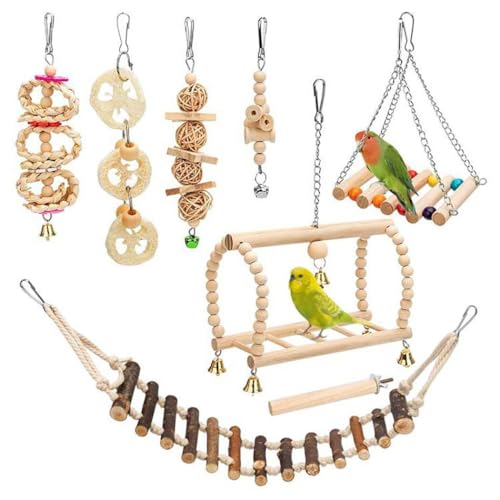 Interaktives Kauspielzeug-Set für Papageien, Holz, wiederverwendbar, klein, beißend, lustig, niedlich, dekorativ, zahnärztliches Vogelspielzeug, 8 Stück von Kapmore