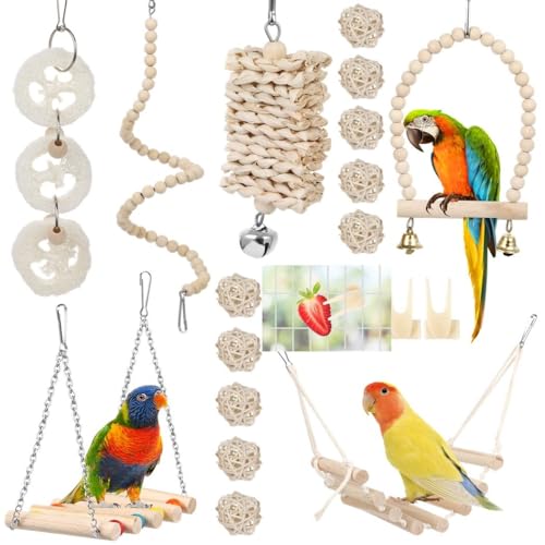 Kapmore 18-teiliges Papageienspielzeug-Sortiment, sicheres und vielfältiges Vogelkäfig-Zubehör für kleine bis mittelgroße Vogelgefährten von Kapmore