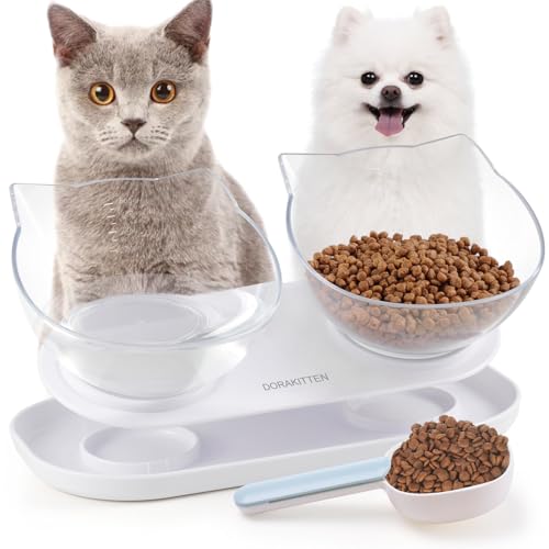 Kapmore 2er-Pack geneigtes Futternapf-Set mit Futterschaufel für Katzen und Hunde, transparent, langlebig, Futterspender für Trockenfutter, Nassfutter und Wasser von Kapmore