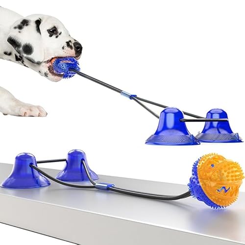 Kapmore Aggressives Kauspielzeug aus Seil, Ball mit starkem Saugnapf für Hunde, langlebiges Gummi-Leckerli-Spender für Hunde, Kauspielzeug für drinnen von Kapmore