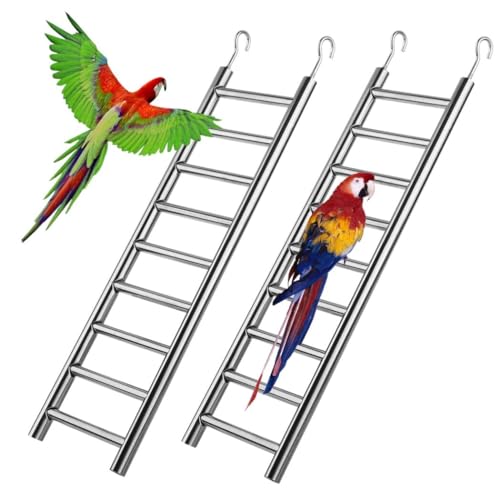 Kapmore Edelstahl Papageienleitern (2er Set), 9-stufiges Vogelkletterspielzeug mit Käfighaken, rostbeständige Übungsleiter für Papageien, Lovebirds, Kakadus von Kapmore