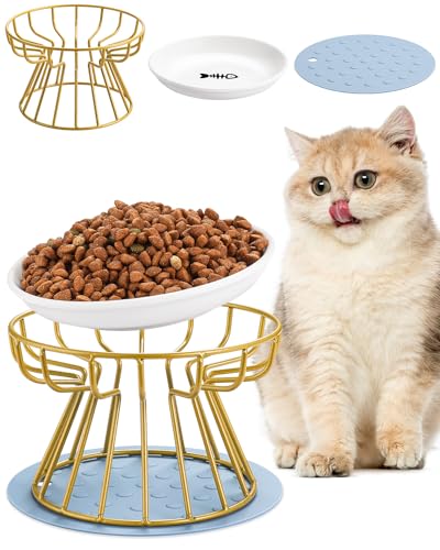 Kapmore Erhöhter Metallständer Keramik Katzennäpfe - Rutschfestes Katzennapf Set für Wasserfütterung, ideal für Katzen und Welpen von Kapmore