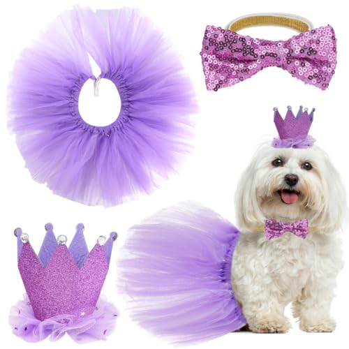 Kapmore Festliches Ballerina-Kostüm-Set für Haustiere, Violett, inklusive Kleid, Krone, Fliege für Hunde und Katzen, ideal für Geburtstage und besondere Anlässe von Kapmore