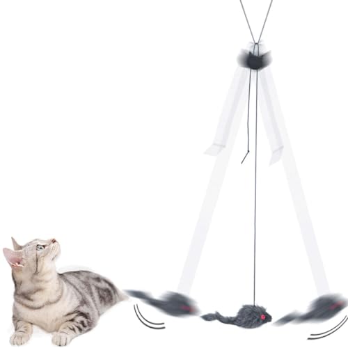 Kapmore Hängendes Katzen-Maus-Spielzeug – niedliches, elastisches und einziehbares interaktives Haustierspielzeug für Heimtürübungen und Jagdspaß von Kapmore