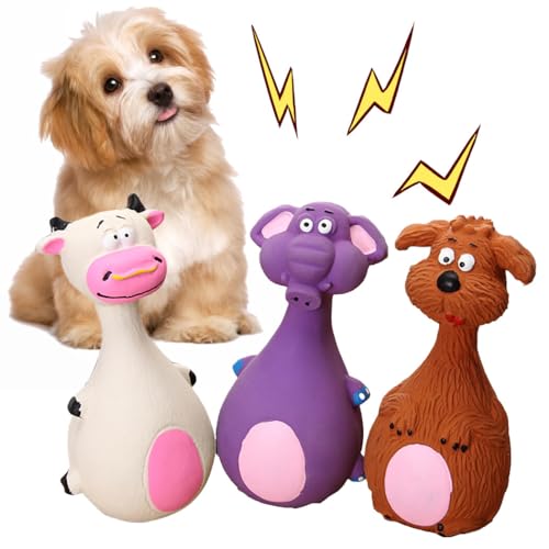 Kapmore Quietschendes Hundespielzeug aus Latex, interaktiv, kaubare Tierformen, Haustierspielzeug mit Quietscher, langlebig und unterhaltsam, 3 Stück von Kapmore