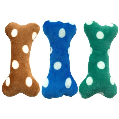 Kapmore Quietschendes Plüschspielzeug für Welpen, weiches Hundespielzeug in Knochenform, zum Apportieren, dekorativer weicher Zahn, 3 Stück von Kapmore