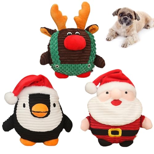 Kapmore Tragbares Plüsch-Hundespielzeug, quietschendes Spielzeug, 3-teiliges Set, interaktiv, gefüllt, weich, lustiges Weihnachtsspielzeug für Haustiere von Kapmore