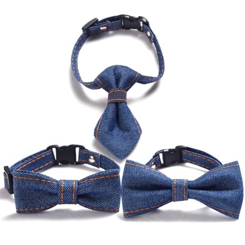 Kapmore Verstellbares Hundehalsband, 3-teiliges Set, bezaubernde Denim-Katzen-Fliege für Partys und Training, Welpen, Kätzchen, Krawatte Kapmore Verstellbares Hundehalsband, 3-teiliges Set, bezaubernde Denim-Katzen-Fliege für Partys und Training, Welpen, Kätzchen, Krawatte von Kapmore