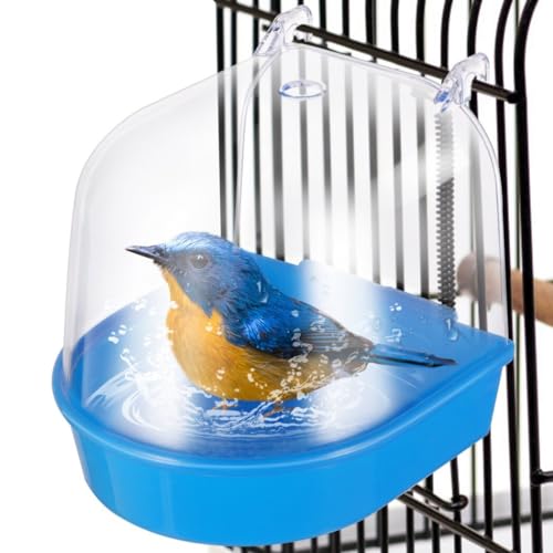 Kapmore Vogeltränke zum Aufhängen für Käfige – Transparente Vogelkäfig-Badewanne, Vogelkäfigzubehör für Nymphensittiche, Sittiche, Sittich – Blau von Kapmore