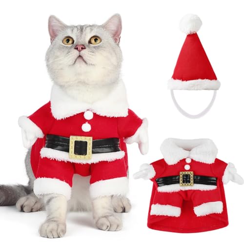 Kapmore Weihnachtskostüm für Haustiere, Weihnachtsmann-Kleidung für Haustiere mit Weihnachtsmütze von Kapmore