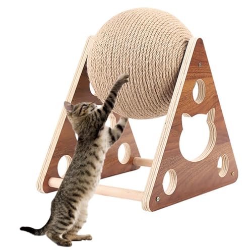 Kratzbaum aus Naturholz, interaktiver Sisalball für Indoor-Springen, Schleifen und Übung – leichter Katzenkratzer von Kapmore