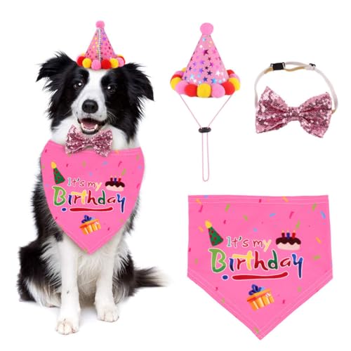 Niedliches Hundehalstuch, klassisches Geburtstagskostüm-Set, leicht, Party, dekorativ, verstellbar, niedlich, 3-teilig von Kapmore