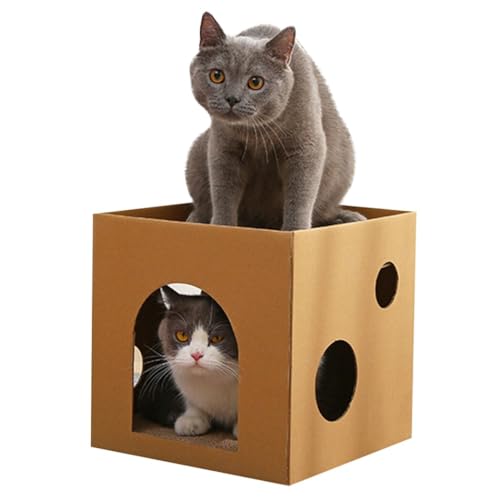 Tragbares interaktives quadratisches Katzenkratzspielzeug-Set, niedliches Kätzchen-Versteck aus leichtem Karton mit Kratzbrett von Kapmore