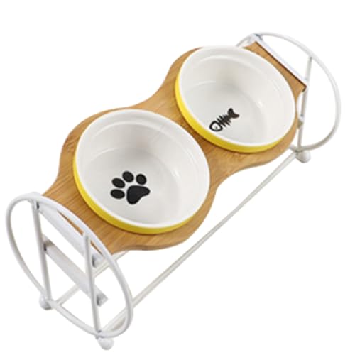 Verstellbare, erhöhte Futterstation für Haustiere mit zwei Keramiknäpfen und stabilem Eisenständer zur Nackenstütze von Kapmore