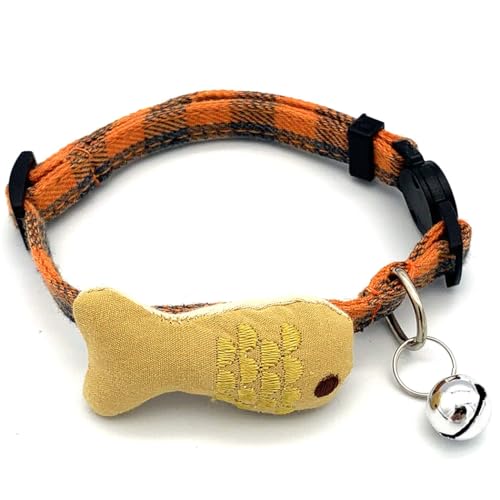 Verstellbares, bezauberndes Karomuster mit Glöckchen-Welpenhalsband: leichtes Hundehalsband für Hunde und Katzen, Cartoon-Fisch-Design von Kapmore