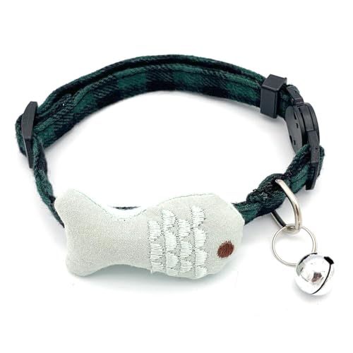 Verstellbares entzückendes Karo-Hundehalsband mit Fischen: leichtes Welpen-Katzenhalsband mit Glöckchen, lustig von Kapmore
