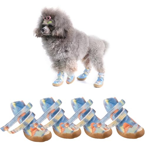 Warme dekorative Haustierstiefel: verstellbar, bunt, dick, rutschfest, Pfoten-Welpen, für Schuhe, Hunde, 4 Stück von Kapmore