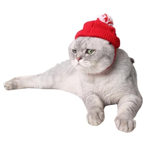 Weihnachtsmütze für Katzen, gestrickt, niedliches Party-Kostüm, weiche Baumwolle, lustiges Kätzchen, Winter-Foto-Requisite von Kapmore