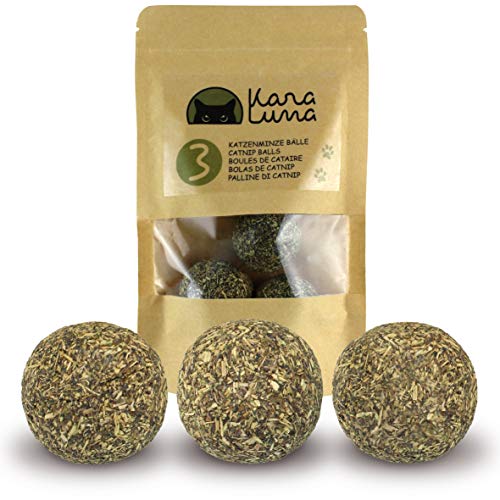 KaraLuna 3X Katzenminze Ball I Katzenminze Spielzeug aus 100% natürlicher Katzenminze getrocknet & gepresst I Katzenspielzeug Katzen Spielzeug Catnip Balls Katze Beschäftigung Fun Ball Katzen von KaraLuna