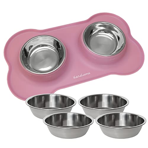 KaraLuna Napfunterlage aus Silikon mit Edelstahl Futternapf I Für Katzen & Hunde (400ml, Rosa) von KaraLuna