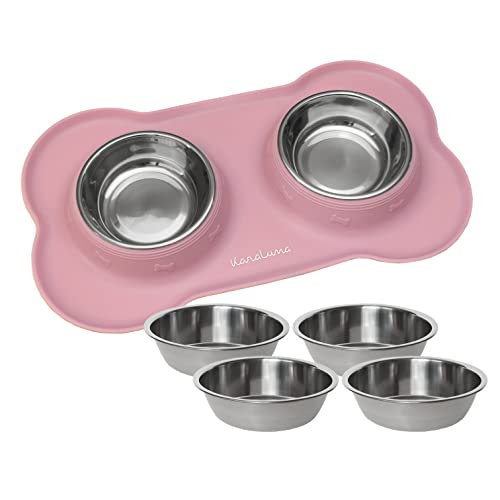 KaraLuna Napfunterlage aus Silikon mit Edelstahl Futternapf I Für Katzen & Hunde (200ml, Rosa) von KaraLuna