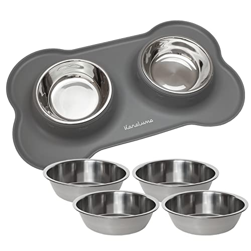 KaraLuna Napfunterlage aus Silikon mit Edelstahl Futternapf I Für Katzen & Hunde I Fressnapf Katze Futternapf Cat Bowl Hundenapf Katzenfressnapf Näpfe Station Napf Unterlage (400ml, Grau) von KaraLuna