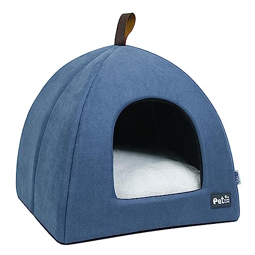 Faltbares Katzenbett, atmungsaktives Katzenhaus für den Innenbereich, Haustierzelt, Hundebett mit Matte (blau, Größe L) von Karlak