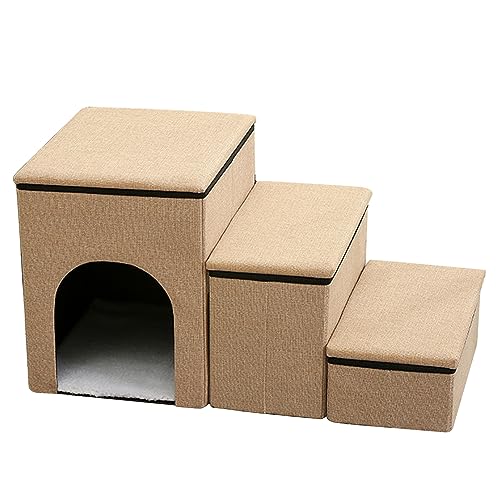 Haustiertreppe, Faltbare Hundetreppe, bequem und langlebig, DREI-in-eins-Design-Treppe mit Stauraum und Haustierhaus, 3-Stufen-Haustiertreppe, rutschfeste Hunderampe für kleine Hunde und Katzen oder von Karlak