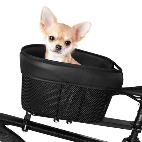 Hunde-Fahrradkorb, Mountainbike, Einkaufskorb, tragbare Katzen- und Hundetrage für Fahrrad, Querstange mit Schwammeinsatz, Ty-Gurt (schwarz) von Karlak