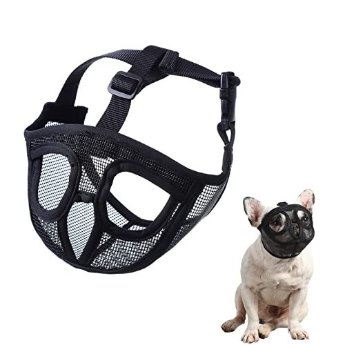 Maulkorb für Hunde mit kurzer Schnauze Bulldog Maulkorb verstellbares, atmungsaktives Netz zum Trainieren von Beißen und Bellen von Karlak