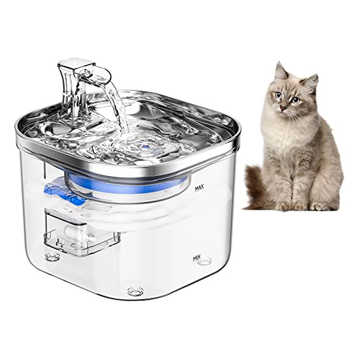 WF040 Katzen-Trinkbrunnen 2L/67oz Semi-Edelstahl-Trinkbrunnen für Haustiere, automatischer Wasserspender mit leiser Wasserpumpe für Katze, Hund, andere Haustiere, 5 V von Karlak