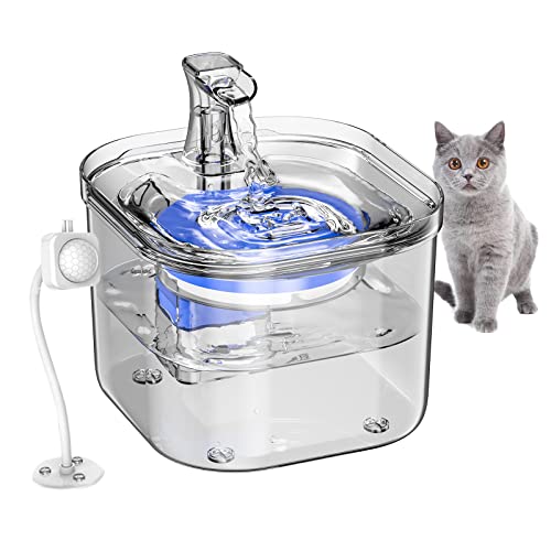 WF160 Katzen-Trinkbrunnen mit intelligenter Induktion 1,8 l/61 Unzen transparenter Haustier-Trinkbrunnen automatischer Wasserspender mit leiser Wasserpumpe analoger Wasserhahn für Katze, Hund, andere von Karlak