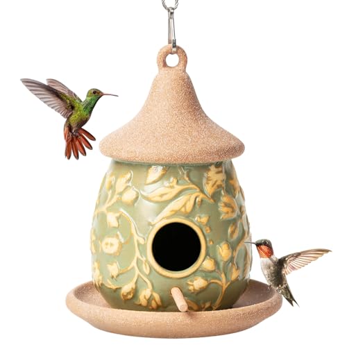 Vogelhäuser zum Aufhängen, Keramik, Vogelhaus, Futterstation mit Holzstange für den Außenbereich, Kolibris, Kardinal, Blauvogel, Nest, Vogelhaus, Haustierhütte für Terrasse, Outdoor, Garten, von Karlliu