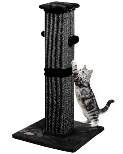 Karolpar Katzenkratzbaum, 84 cm hoch, Katzenkratzbaum für Indoor-Katzen, Erwachsene und Kätzchen, Sisal-Kratzbaum mit hängenden Bällen (Schwarz) von Karolpar